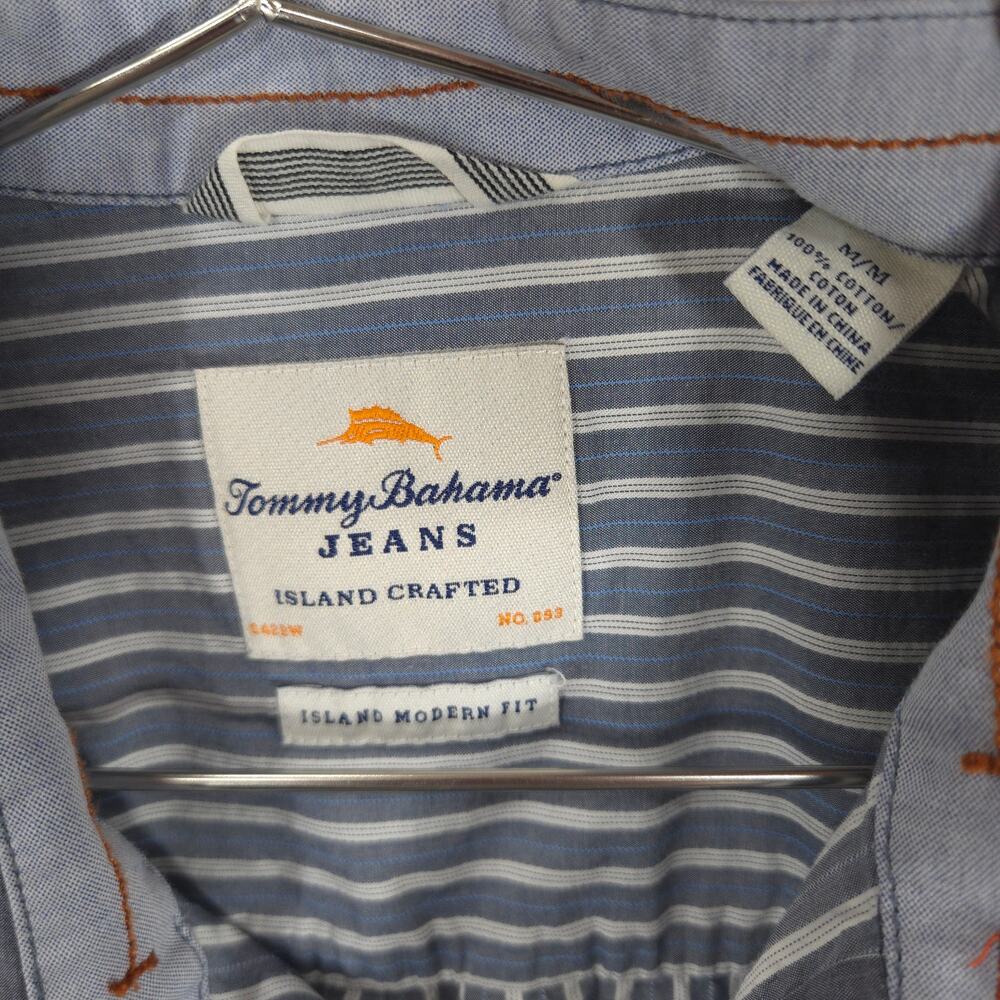 Tommy Bahama Shirt Mens Medium Gray Striped Island Modern Fit Casual Long Sleeve - Picture 7 of 9
